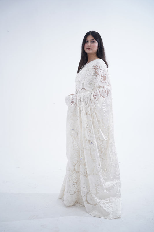 Italian Chantilly Embellished Sari - Iman Rashid