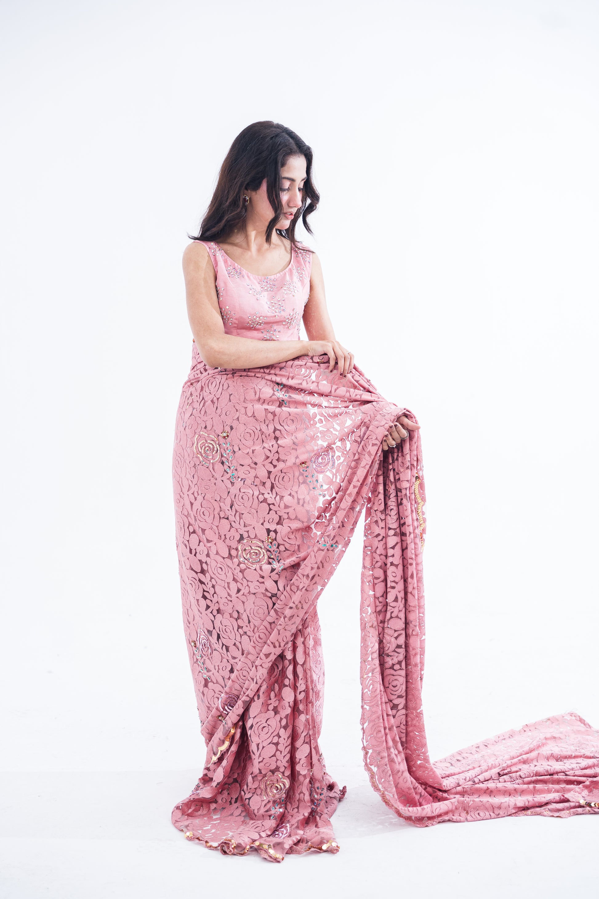 Italian Chantilly Embellished Sari - Iman Rashid