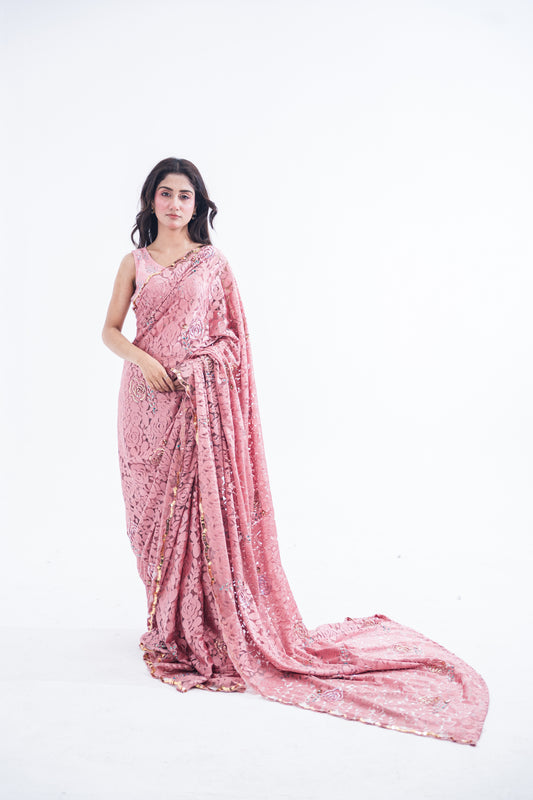 Italian Chantilly Embellished Sari - Iman Rashid