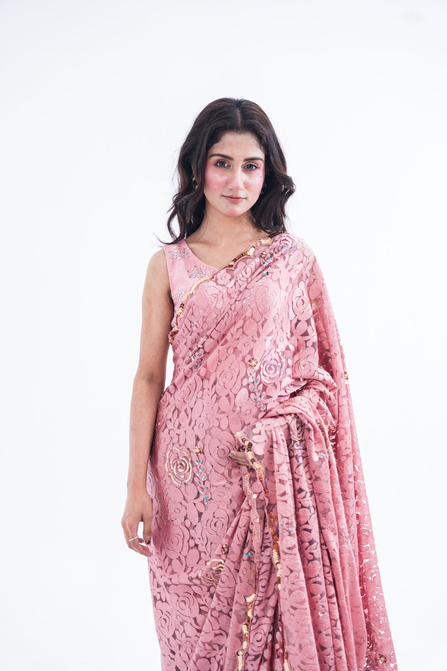 Italian Chantilly Embellished Sari - Iman Rashid