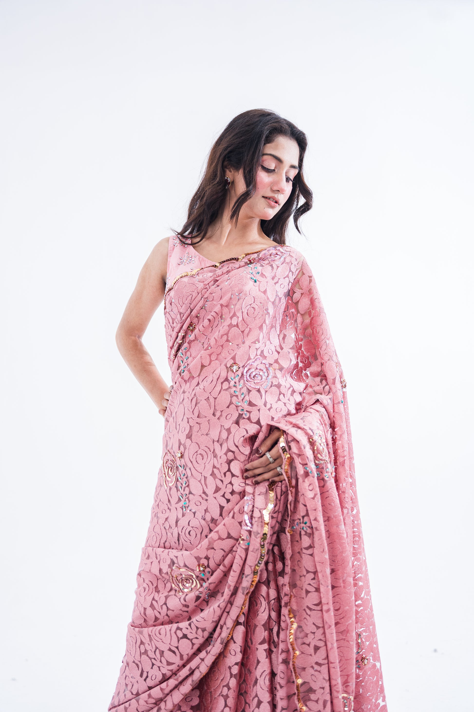 Italian Chantilly Embellished Sari - Iman Rashid