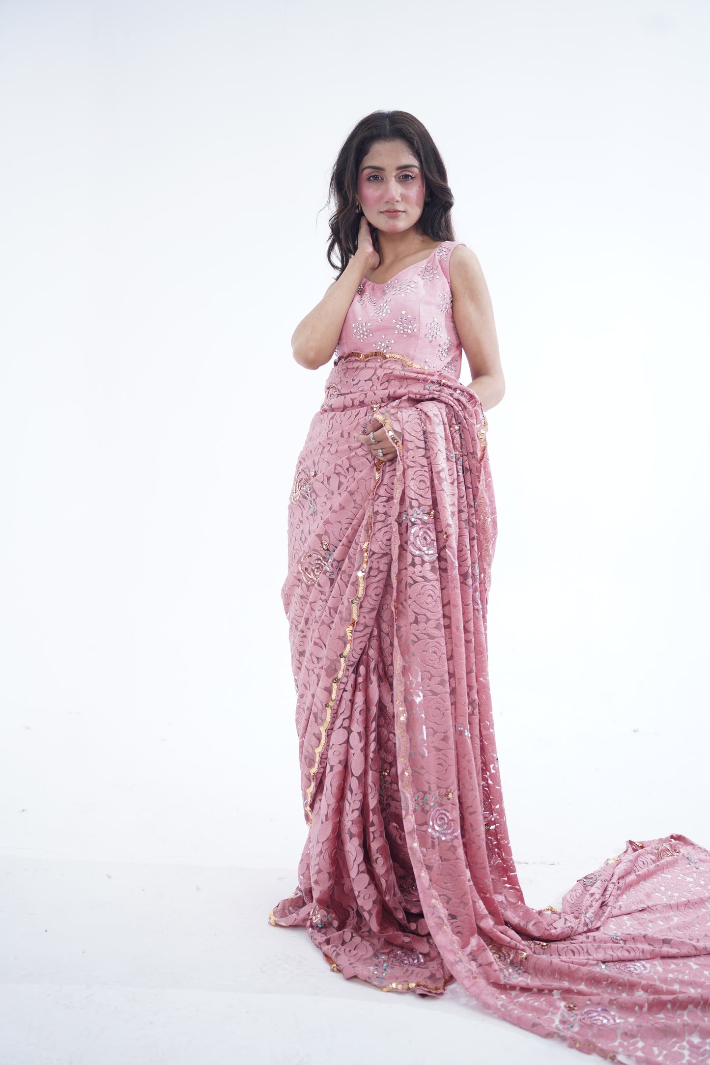 Italian Chantilly Embellished Sari - Iman Rashid