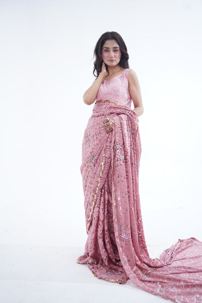 Italian Chantilly Embellished Sari - Iman Rashid