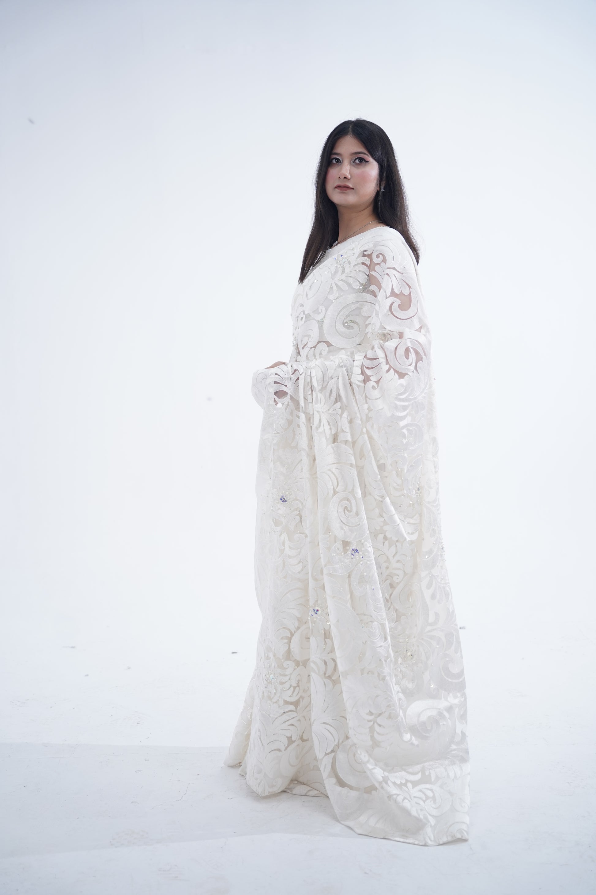 Italian Chantilly Embellished Sari - Iman Rashid