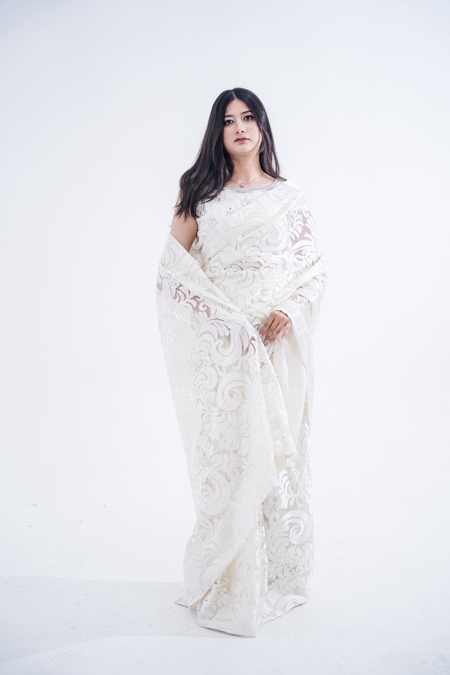 Italian Chantilly Embellished Sari - Iman Rashid