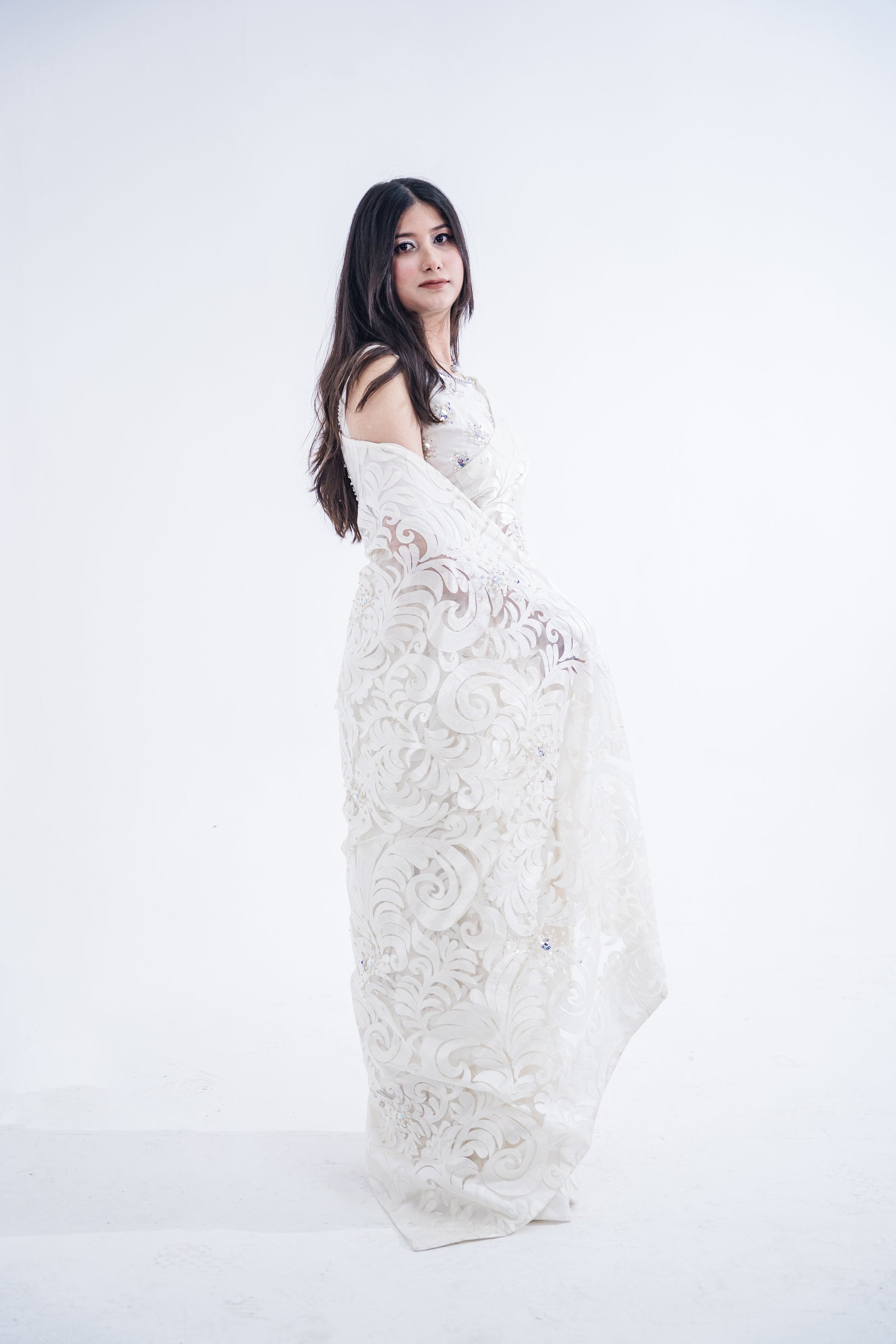 Italian Chantilly Embellished Sari - Iman Rashid