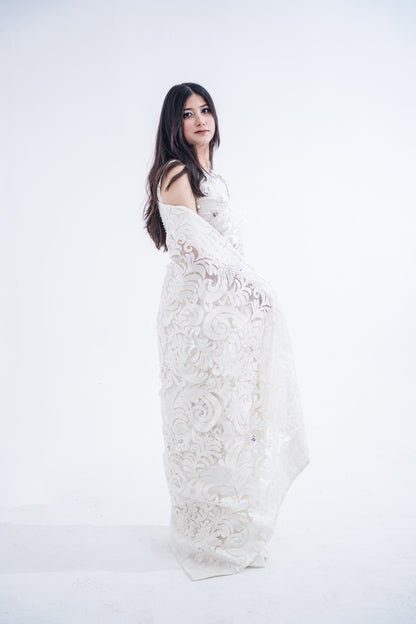 Italian Chantilly Embellished Sari - Iman Rashid