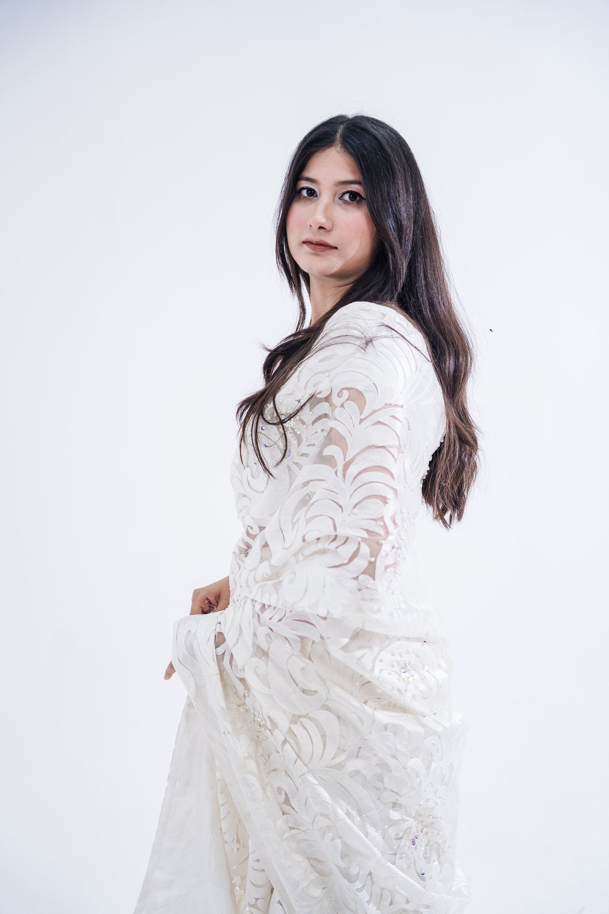 Italian Chantilly Embellished Sari - Iman Rashid