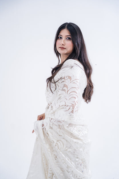 Italian Chantilly Embellished Sari - Iman Rashid